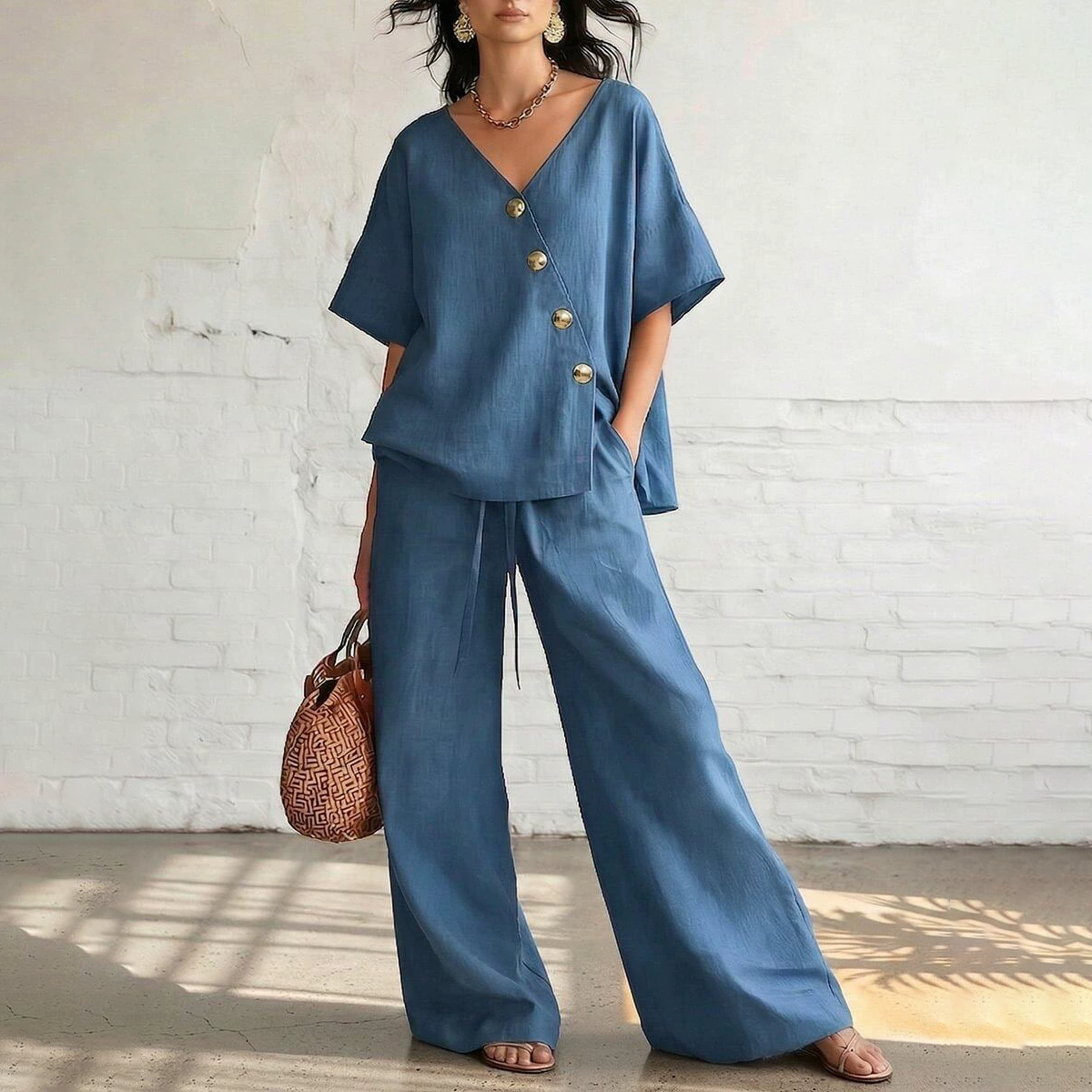 V-Neck Top & Drawstring Pants Lounge Set